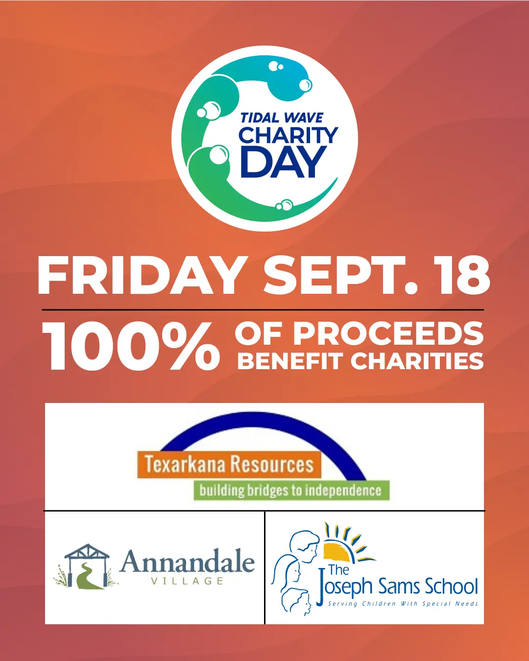 Tidal Wave Car Wash Charity Day, Friday, September 18